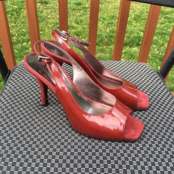 deep red heeled sandals